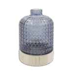 Black Ribbed 25cm Glass Vase with Wooden Base