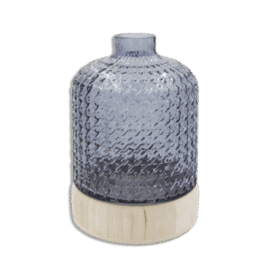 Black Ribbed 25cm Glass Vase with Wooden Base