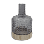 Black Ribbed 31cm Glass Vase with Wooden Base