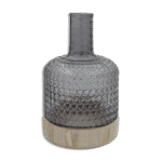 Black Ribbed 31cm Glass Vase with Wooden Base