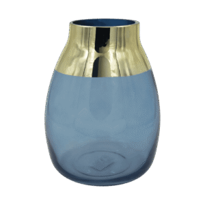 Blue 25cm Glass Vase with Golden Edge