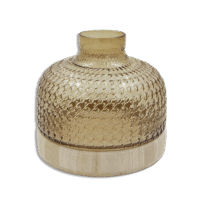 Gold Ribbed 21cm Glass Vase with Wooden Base