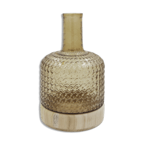 Gold Ribbed 31cm Glass Vase with Wooden Base