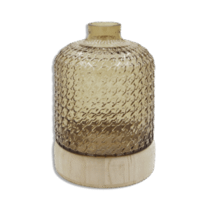 Gold Ribbed 24cm Glass Vase with Wooden Base