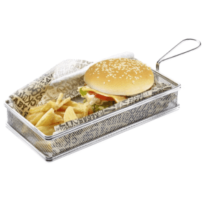 Stainless Steel Rectangular Serving Basket with Handle2