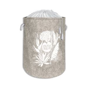 Beige Felt Style Round Basket with Drawstring Cover