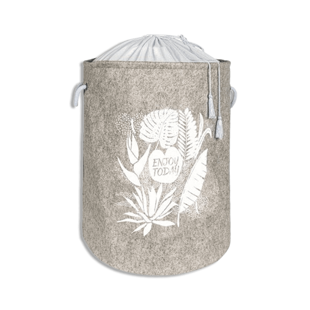 Beige-Felt-Style-Round-Basket-with-Drawstring-Cover
