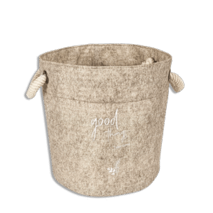 Beige Felt Style Round Basket with Handle Mini Size