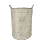Beige Felt Style Round Basket with Wooden Handle
