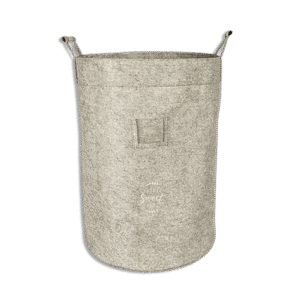 Beige Felt Style Round Basket with Wooden Handle