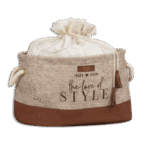 Beige Leather Storage Basket with Drawstring Cover