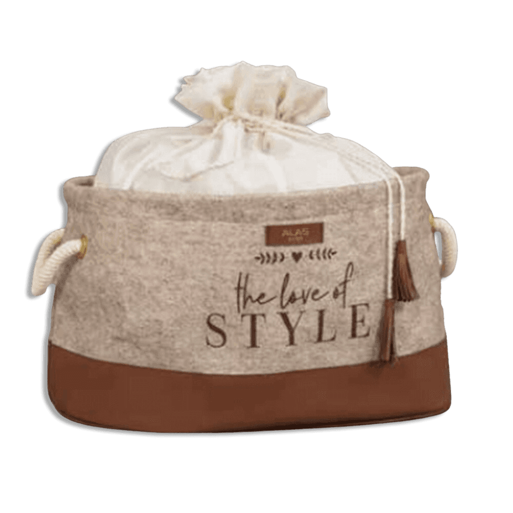 Beige-Leather-Storage-Basket-with-Drawstring-Cover