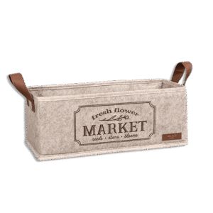 Beige Storage Box with Leather Handle