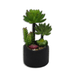 Black Vase with Palm Trees and Purple Flower