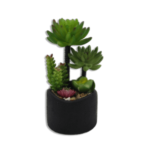 Black Vase with Palm Trees and Purple Flower