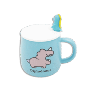 Diplodocus Blue Glass Mug with White Lid