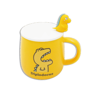 Diplodocus Orange Glass Mug with White Lid