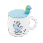 Diplodocus White Glass Mug with Blue Lid