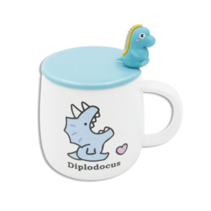 Diplodocus White Glass Mug With Blue Lid