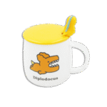 Diplodocus White Glass Mug with Orange Lid