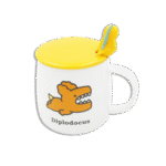 Diplodocus White Glass Mug with Orange Lid