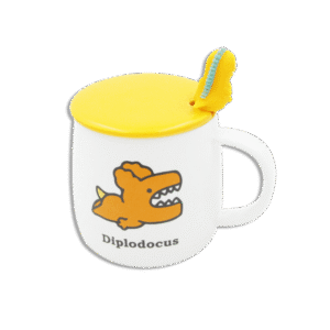 Diplodocus White Glass Mug with Orange Lid