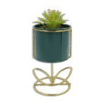 Emrald Vase with Golden Base and Light Green Plant