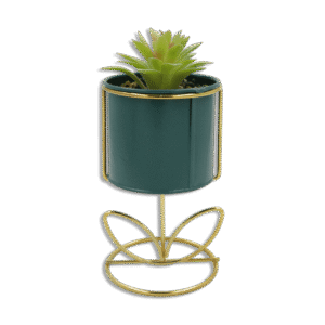 Emrald Vase with Golden Base and Light Green Plant