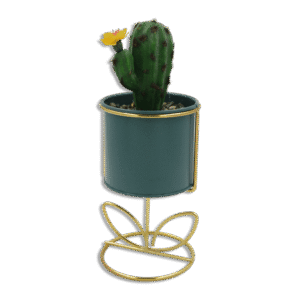 Emrald Vase with Golden Base and Yellow Flower Cactus