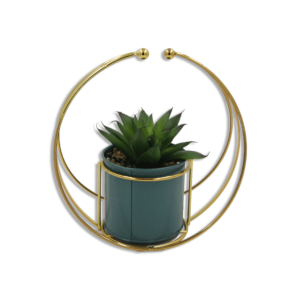 Emrald Vase With Golden Cage And Green Plant