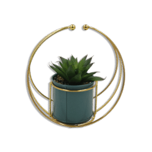Emrald Vase with Golden Cage and Green Plant