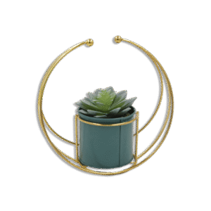 Emrald Vase with Golden Cage and Light Green Plant