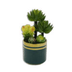 Emrald Vase with Palm Trees and Yellow Plant