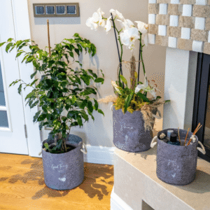 Grey Felt Style Round Basket with Handle