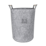 Grey Felt Style Round Basket with Wooden Handle