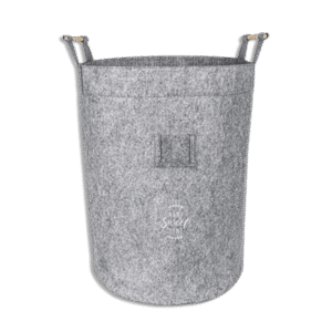 Grey Felt Style Round Basket with Wooden Handle