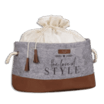 Grey-Leather-Storage-Basket-with-Drawstring-Cover