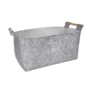 Grey Rectangular Basket with Wooden Handle Maxi Size