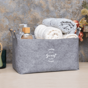 Grey Rectangular Basket with Wooden Handle Maxi Size2