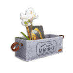 Grey Storage Box with Leather Handle