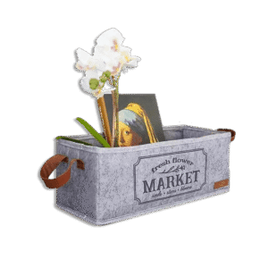 Grey Storage Box with Leather Handle