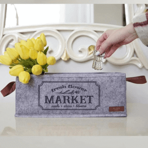 Grey Storage Box with Leather Handle1