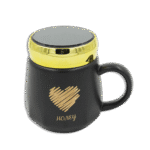 Heart Black Glass Mug with Golden Lid
