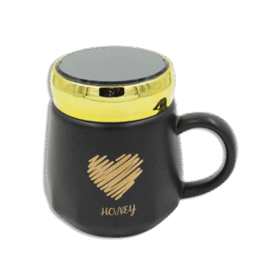 Heart Black Glass Mug with Golden Lid
