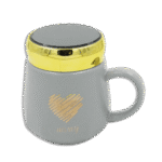 Heart Blue Glass Mug with Golden Lid