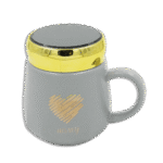 Heart Blue Glass Mug with Golden Lid