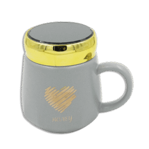 Heart Blue Glass Mug with Golden Lid