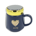Heart Navy Glass Mug with Golden Lid