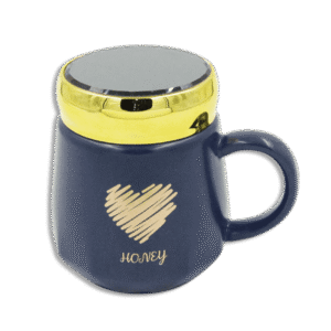 Heart Navy Glass Mug with Golden Lid