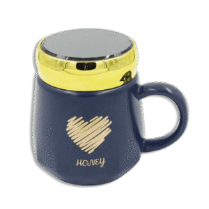 Heart Navy Glass Mug with Golden Lid